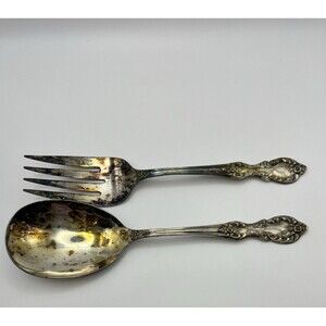 Vintage WM Rogers Grand Elegance Silver Plate Serving Fork and Spoon Extra Plate